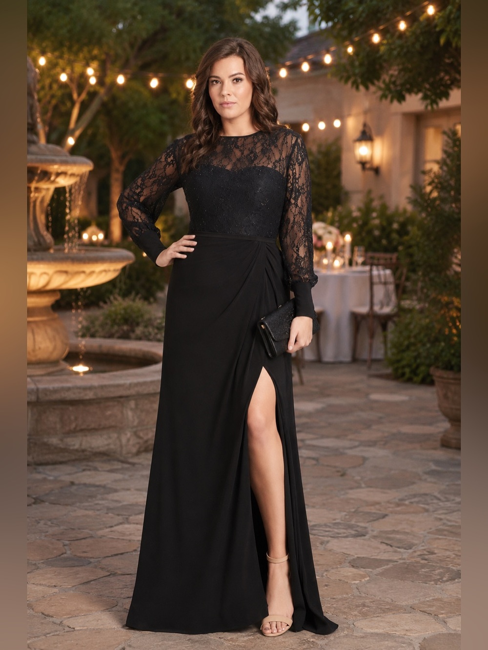 Mac Duggal Sequin Lace Black Evening Gown 16W